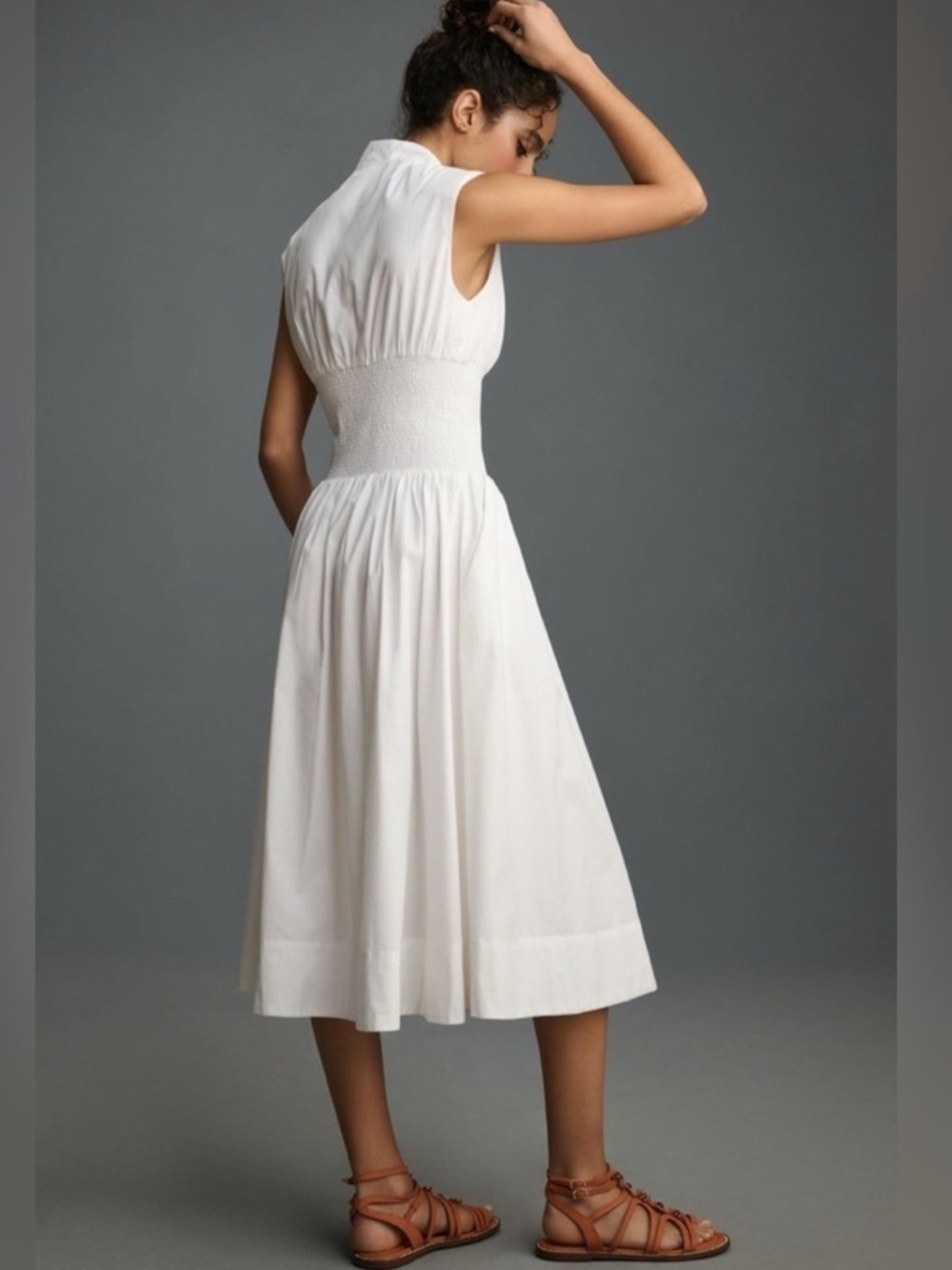 Anthropologie Cotton The Tommie Smocked Waist Front Zip Shirt Dress White Size M - Picture 12 of 13